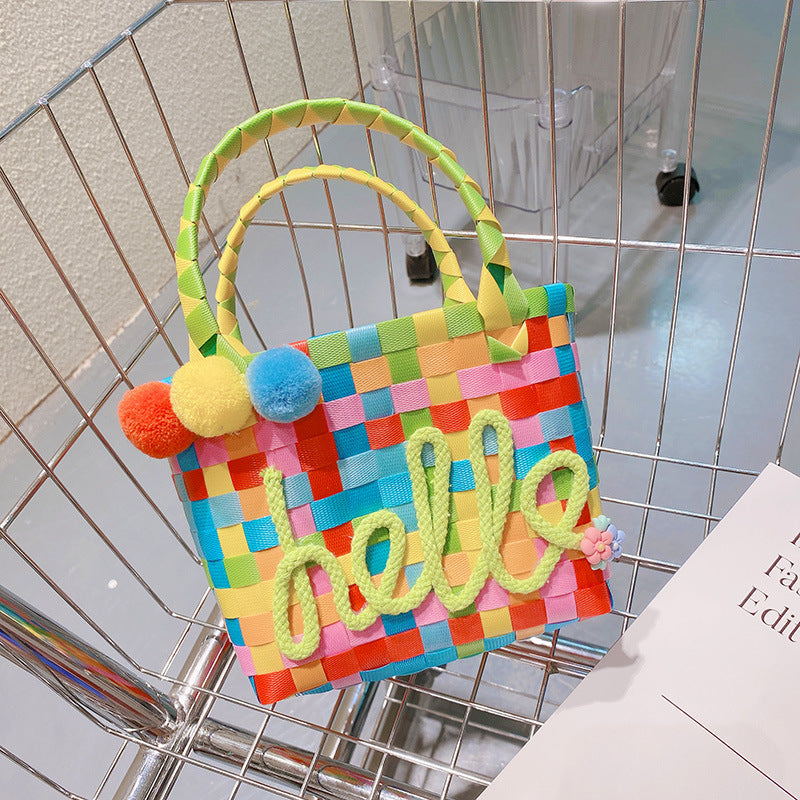 Cesta de verduras al por mayor Summer Rainbow Straw Tote bolsas